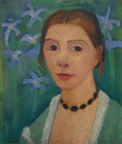 Quelle: Paula Modersohn-Becker/„Selbstbildnis vor grünem Hintergrund mit blauer Iris“/Kunsthalle Bremen/http://web02.city-map.de/events/050100844.jpg